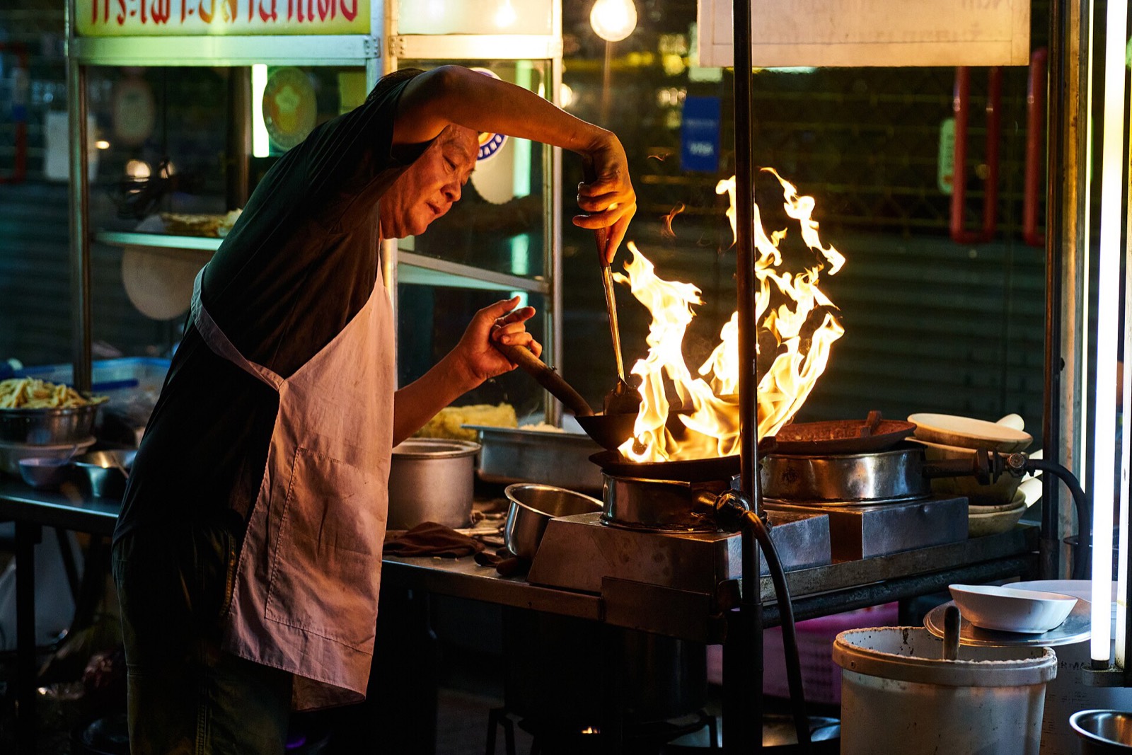 Street food stall cooking in Bangkok
