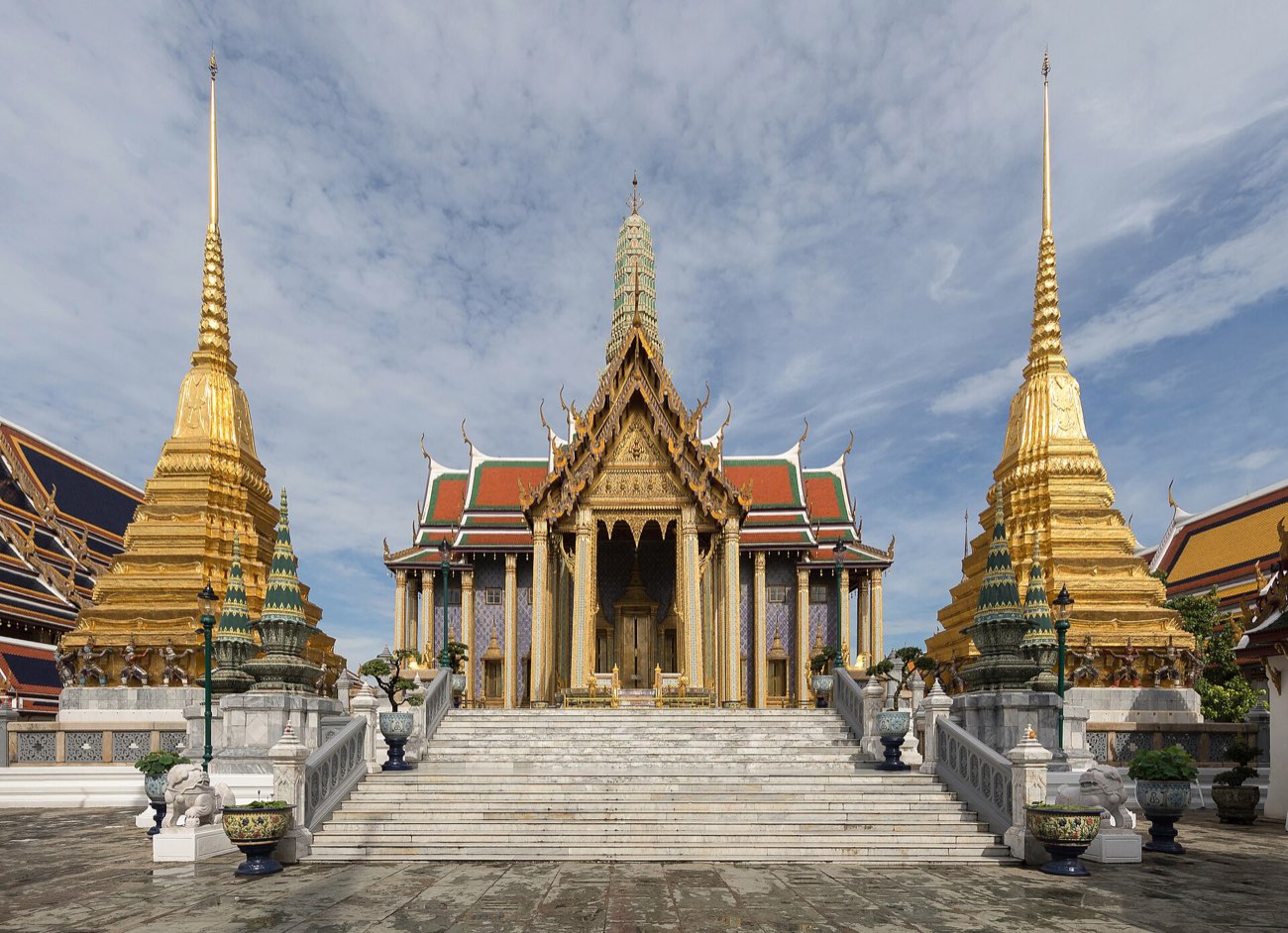 Golden spires and rooftops of Wat Phra Kaew at the Grand Palace, Bangkok