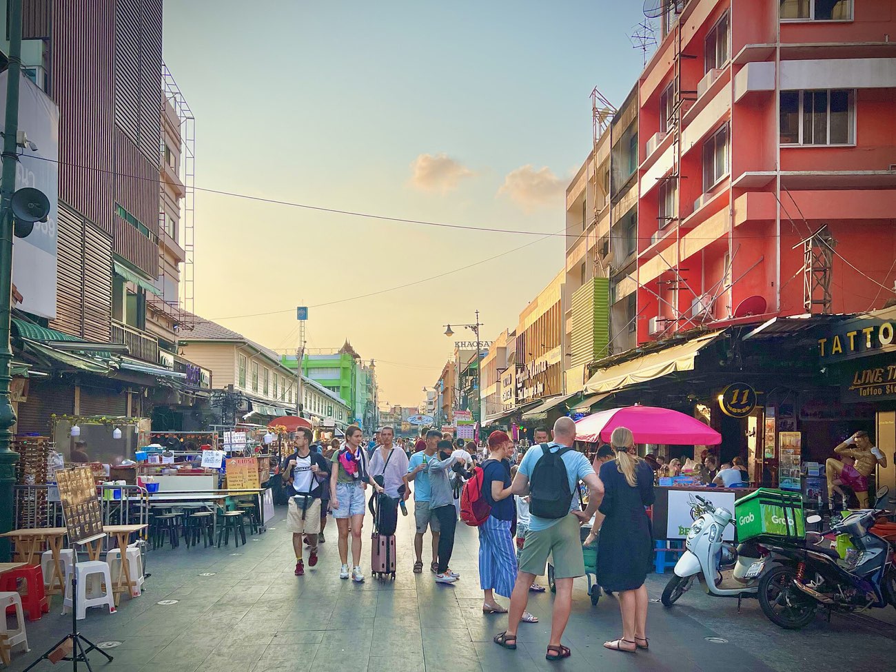 Khao San Road's bars and guesthouse signs, Bangkok